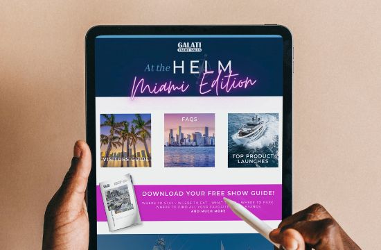 Tablet with At The Helm newsletter displayed